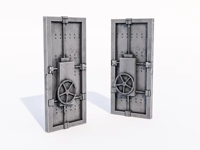 Sturdy Metal Security Doors With Wheel Handle Lock Mechanism And Riveted Design 3d model
