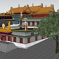 Ancient Chinese Architecture With Yellow Roofs Multi tiered Steps Surrounding Buildings Trees And Distant Mountains