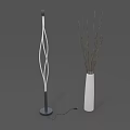Modern Floor Lamp with Twisted White and Black Pole and White Vase with Dried Branches