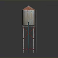Vintage Metal Water Tower With Red Roof Red Stand And Blue Pipe