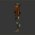 Game Movie Character With Red Hair Green Cap Brown Jacket And Mechanical Leg Gear
