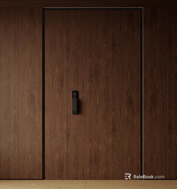 Modern Dark Brown Wooden Security Door With Smart Lock And Durable Design 3d model 