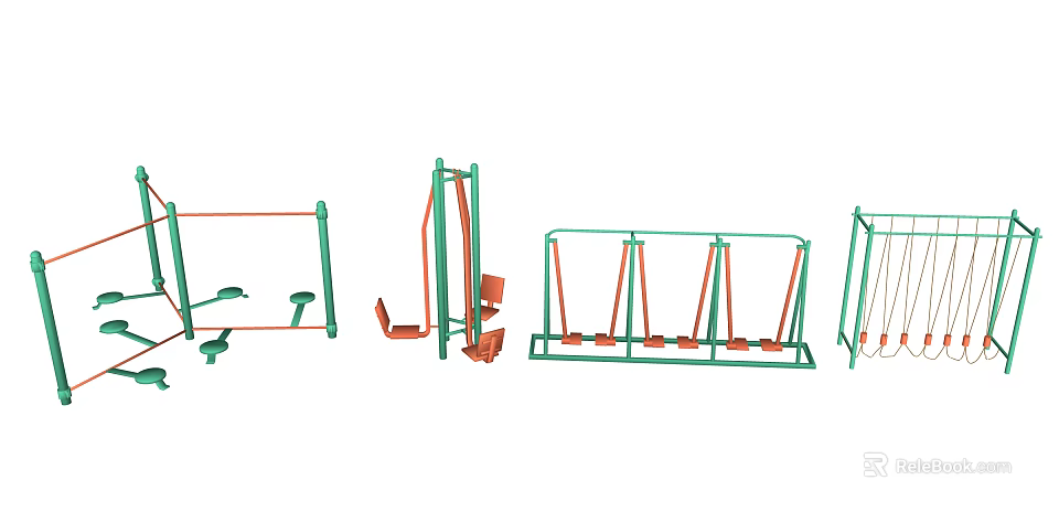Outdoor Sports Equipment Collection Featuring Green Frames And Orange Seats For Fitness 3d model 