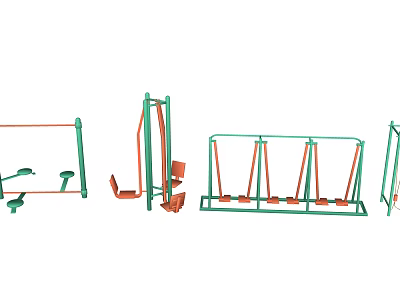 Outdoor Sports Equipment Collection Featuring Green Frames And Orange Seats For Fitness 3d model
