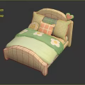 Cute Kids Bed with Wooden Headboard Heart Shaped Decor Green Floral Bedspread and Lemon Pillows