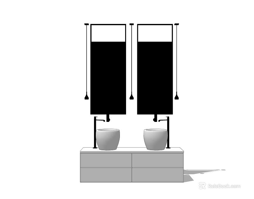 Modern Double Washbasin Vanity With Wall Mirrors And Storage Cabinet 3d model