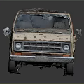 Vintage Cream And Red Van With Worn Exterior Stained Body And Damaged Roof