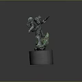 Armored Warrior Decorative Figurine Holding Spear On Green Base With Gray Cylindrical Stand