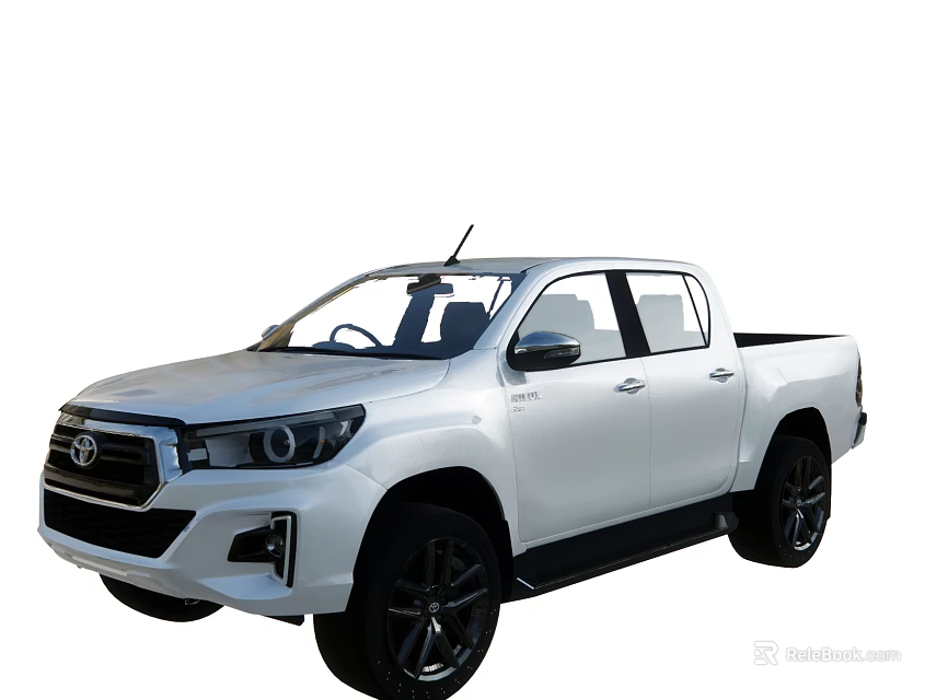 Toyota White Pickup Truck with Double Cab and Black Wheels Modern Exterior 3d model 