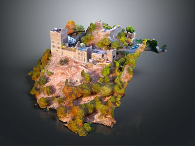 Ancient Stone Castle On Rocky Hill Surrounded By Lush Trees And Historic Tower Structures 3d model