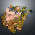 Ancient Stone Castle On Rocky Hill Surrounded By Lush Trees And Historic Tower Structures