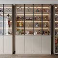 White Modern Display Cabinets With Glass Doors And Various Collectibles Interior Lighting
