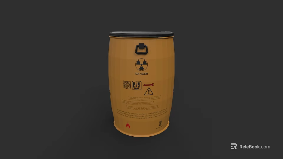 Hazardous Yellow Drum With Radiation Symbol And Safety Warning Labels 3d model 