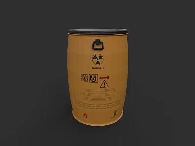 Hazardous Yellow Drum With Radiation Symbol And Safety Warning Labels 3d model