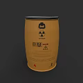 Hazardous Yellow Drum With Radiation Symbol And Safety Warning Labels