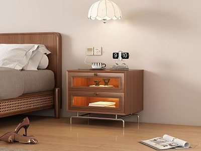 Modern Wooden Bedside Nightstand Design With Lamp Drawers And Bedroom Storage 3d model