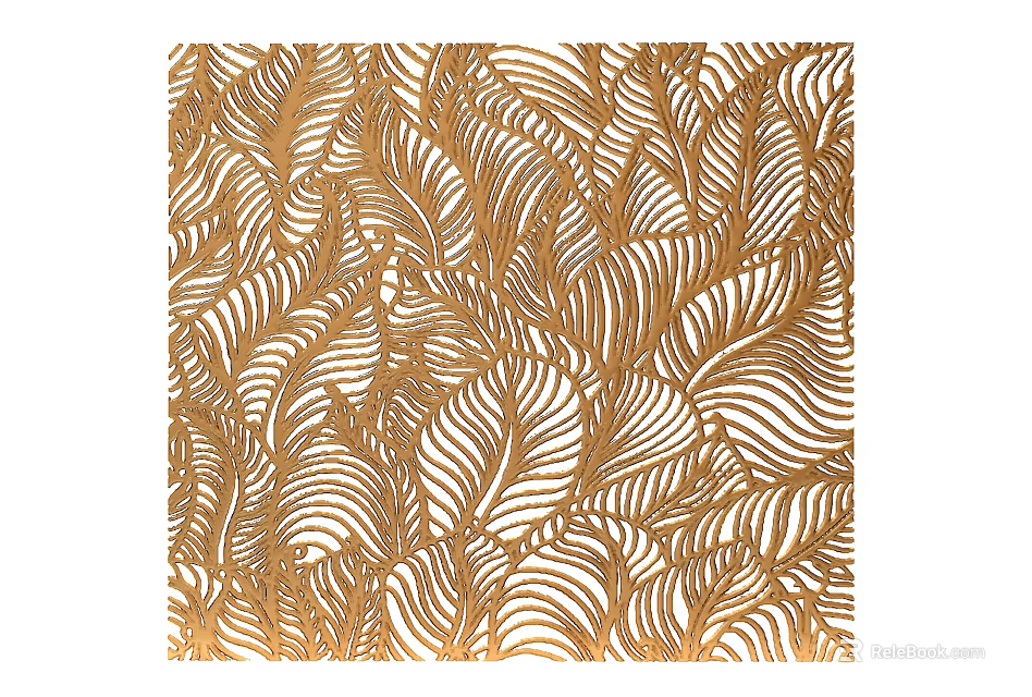 Golden Room Divider With Intricate Laser Cut Leaf Pattern For Home Decor 3d model 