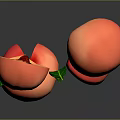 Fresh Red Peaches With Sliced Halves And Green Leaves On Dark Background