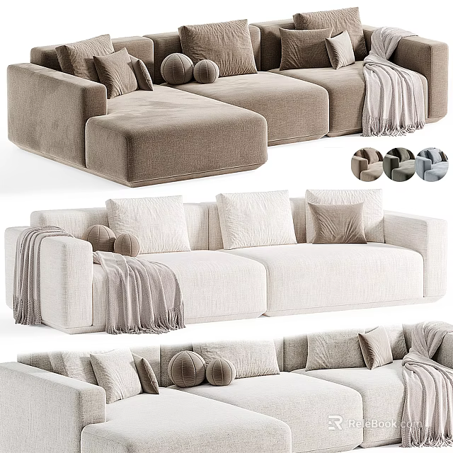 Modern Sectional Sofa With Neutral Upholstery Decorative Pillows And Cozy Blankets 3d model 