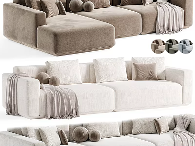 Modern Sectional Sofa With Neutral Upholstery Decorative Pillows And Cozy Blankets 3d model