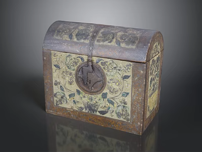 Vintage Decorative Chest with Floral Patterns Metal Lock and Rustic Finish 3d model