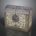 Vintage Decorative Chest with Floral Patterns Metal Lock and Rustic Finish