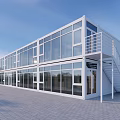White Two Story Container Building With Large Glass Windows Balcony And Staircase