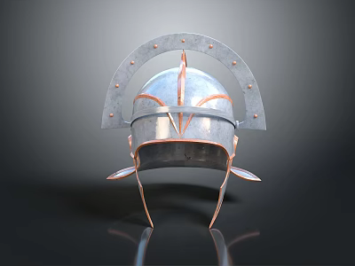Ancient Roman Weapon Helmet with Metal Construction Copper Accents Riveted Design and Cheek Guards 3d model