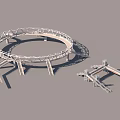 Modern Circular Steel Bridge Structure With Support Frames And Architectural Design 3d model