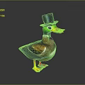 Colorful Toy Duck Wearing Black Top Hat Green Neck And Orange Beak On Dark Background