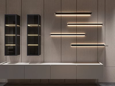 Modern Wall Mounted Storage Racks With LED Lighting And Floating Shelves Design 3d model