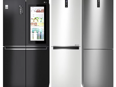 Sleek Modern Kitchen Appliances With Black White Silver Refrigerators And Stylish Design 3d model