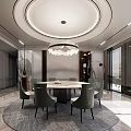 Elegant Modern Restaurant Interior With Round Dining Table Chandelier And Marble Floor