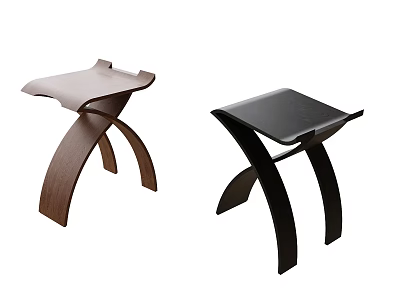 Modern Stylish Stools With Curved Crossed Legs Brown And Black Design 3d model
