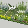 Lush Plant Combination With Tall Greenery Spherical Shrubs And Colorful Flowers Under Skylight