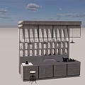 Modern Bar Interior Design With Counter Shelves And Stool Setup