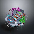Abstract Miniature Landscape Inside Sphere with Colorful Buildings Trees and Roads