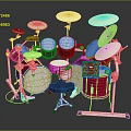 Red And White Complete Drum Set With Drums Cymbals And Stool For Music Performance