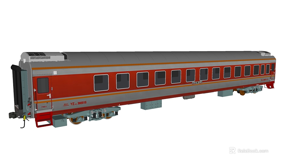 Red And Gray Train Passenger Carriage With Multiple Windows And Metal Wheels 3d model 