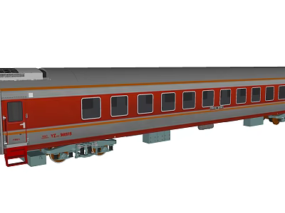 Red And Gray Train Passenger Carriage With Multiple Windows And Metal Wheels 3d model