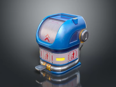 Blue Futuristic Device With Transparent Top Red Symbol And Yellow Accents On Metallic Base 3d model
