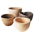 Set of Handmade Wooden Bowls Featuring Varied Wood Colors And Shapes