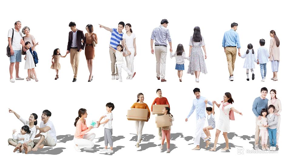 Diverse Group of People of All Ages Walking Interacting Carrying Boxes and Playing 3d model 