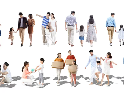 Diverse Group of People of All Ages Walking Interacting Carrying Boxes and Playing 3d model