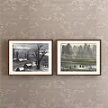 Traditional Chinese Landscape Painting With Misty Mountains River And Small Boat Figures