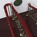 Elegant Staircase With Red Handrails Ornate Golden Balusters Dark Wooden Steps And Potted Green Plant