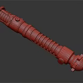 Futuristic Silver Metallic Lightsaber Weapon With Spiral Hilt And Red Activation Button