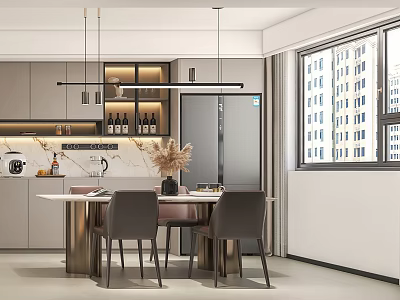 Elegant Luxury Dining Room With Modern Table Chairs And Pendant Lights 3d model