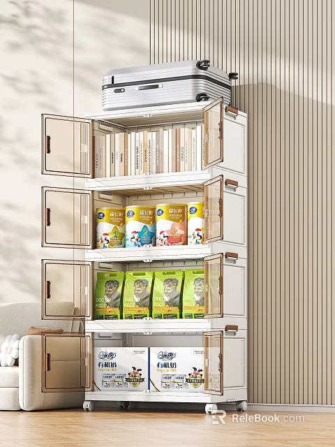 White Storage Cabinet with Transparent Drawers Organizing Books Canned Goods and Bagged Items 3d model 