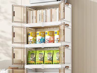 White Storage Cabinet with Transparent Drawers Organizing Books Canned Goods and Bagged Items 3d model
